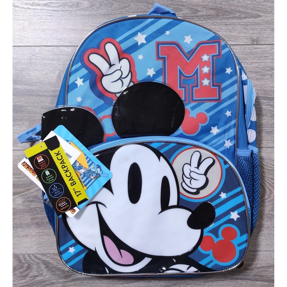 Disney Mickey Mouse Backpack 17in Blue Striped School Bag Boys Girls Kids